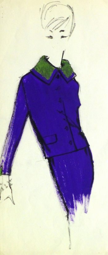 Gouache Fashion Sketch- Balmain Purple Dress Suit-main-10192M