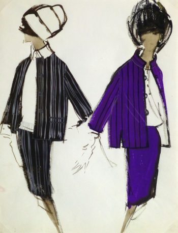 Gouache Fashion Sketch- Balmain Elegant Stripes-main-10193M