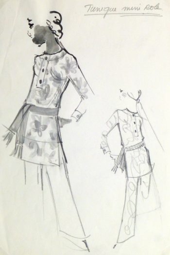 Watercolor & Pencil Fashion Sketch - Balmain Floral Tunic-main-10198M