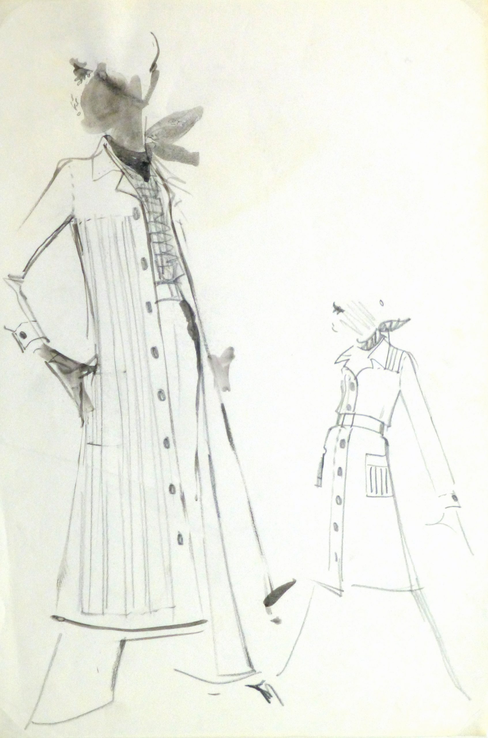 Watercolor & Pencil Fashion Sketch - Balmain Duster Coat-main-10199M