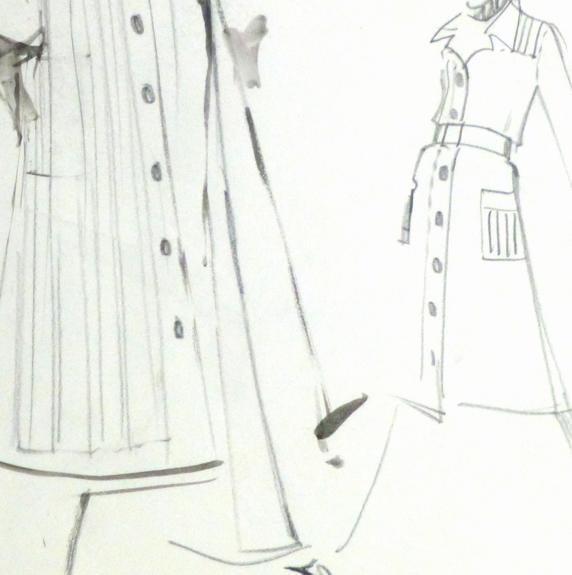 Watercolor & Pencil Fashion Sketch - Balmain Duster Coat-detail 2-10199M