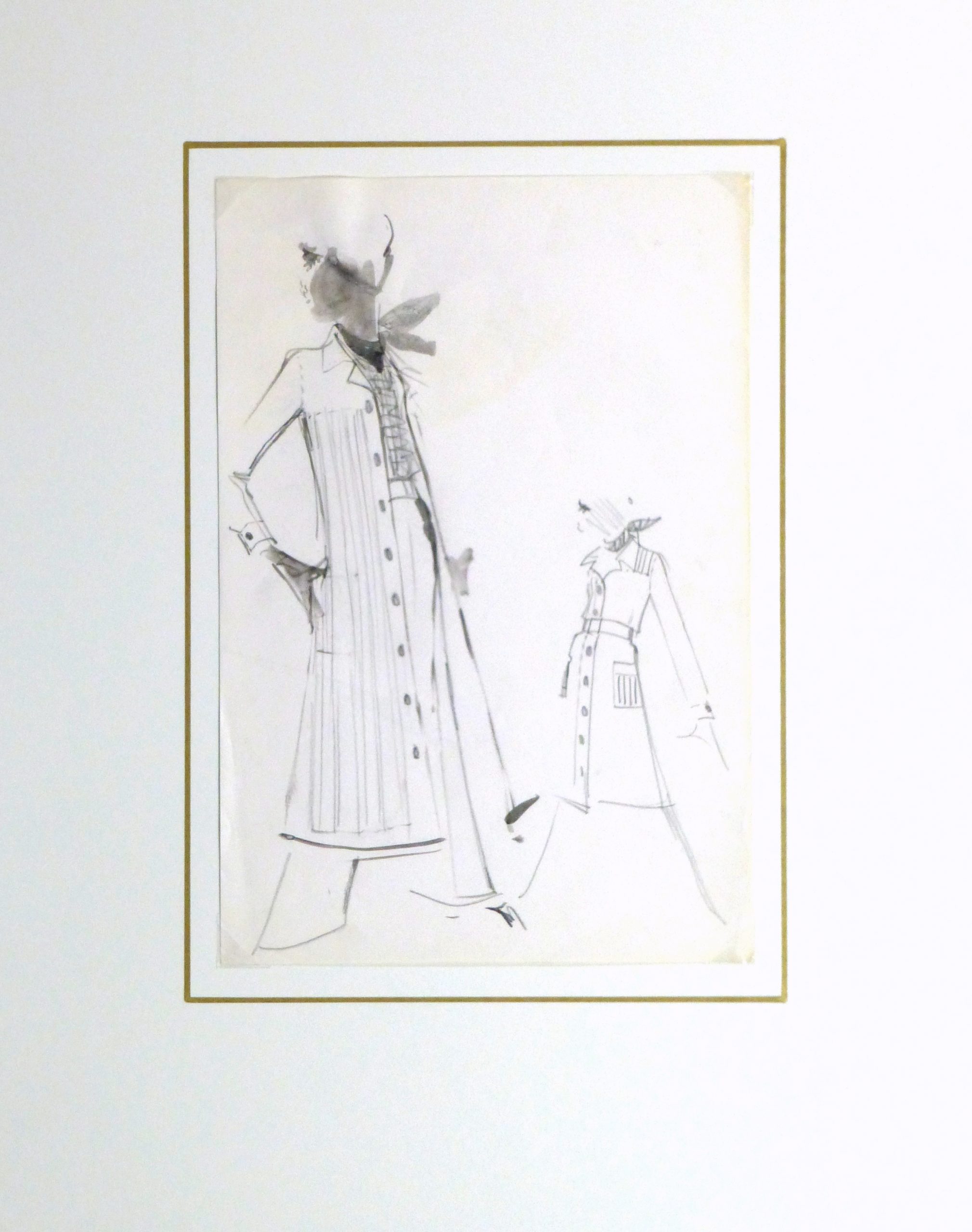 Watercolor & Pencil Fashion Sketch - Balmain Duster Coat-matted-10199M