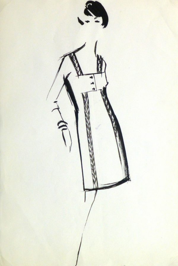 Gouache Fashion Sketch - Balmain Empire Waist Dress-main-10201M