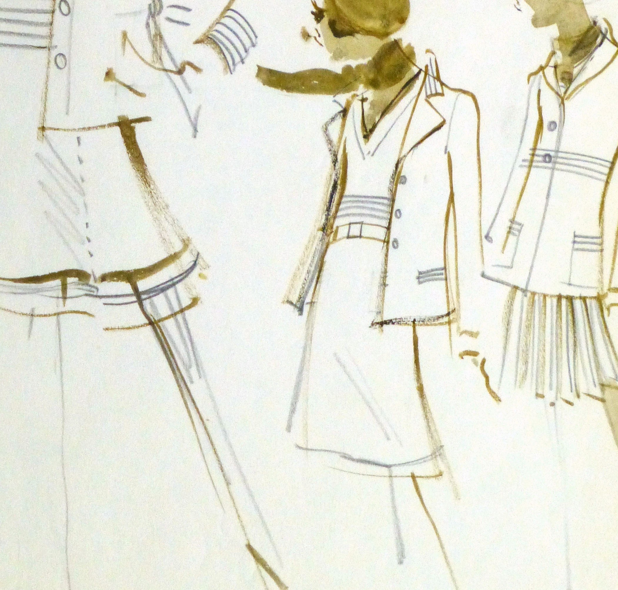 Watercolor & Pencil Fashion Sketch - Balmain Skirts & Coats-detail 2-10203M