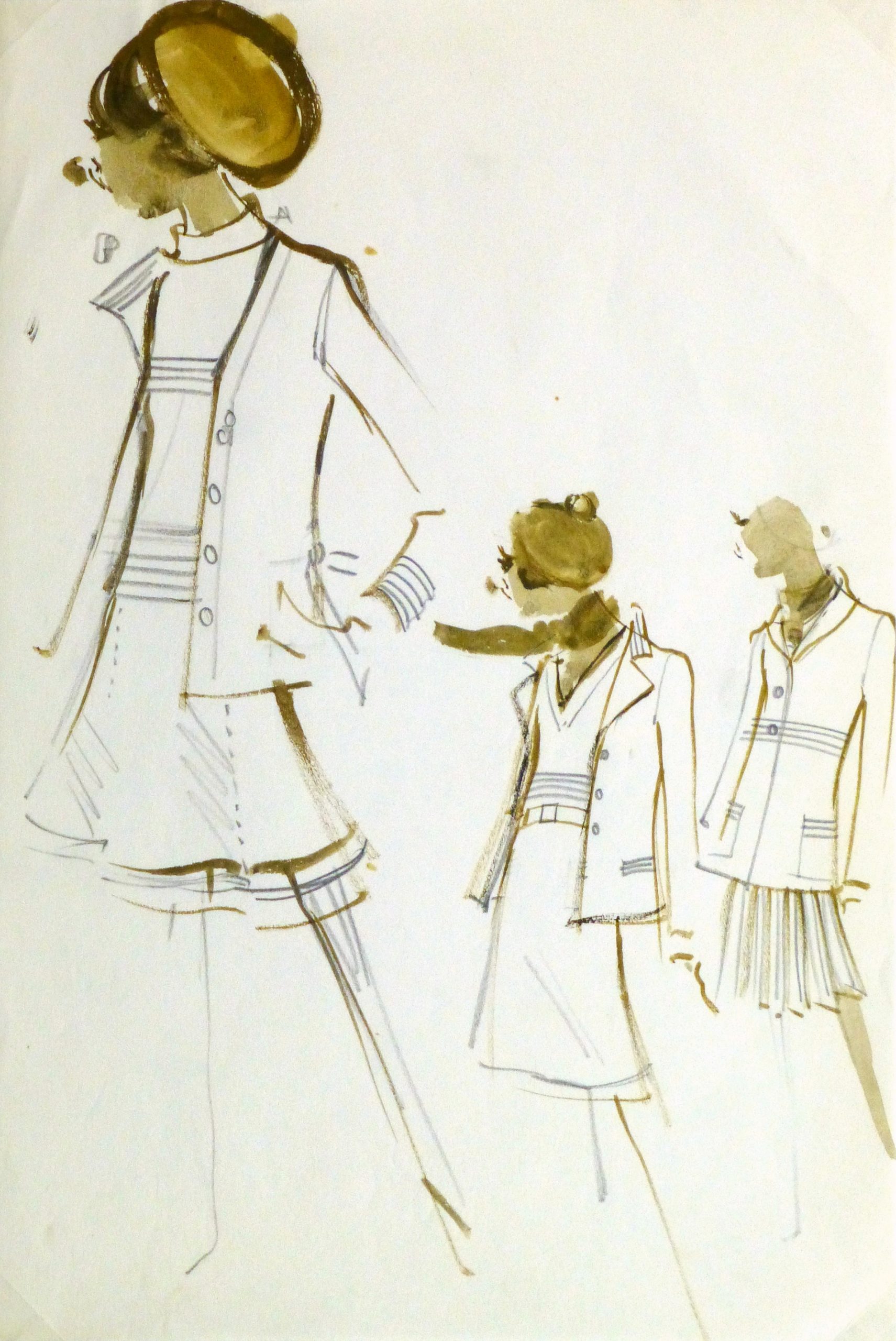 Watercolor & Pencil Fashion Sketch - Balmain Skirts & Coats-main-10203M