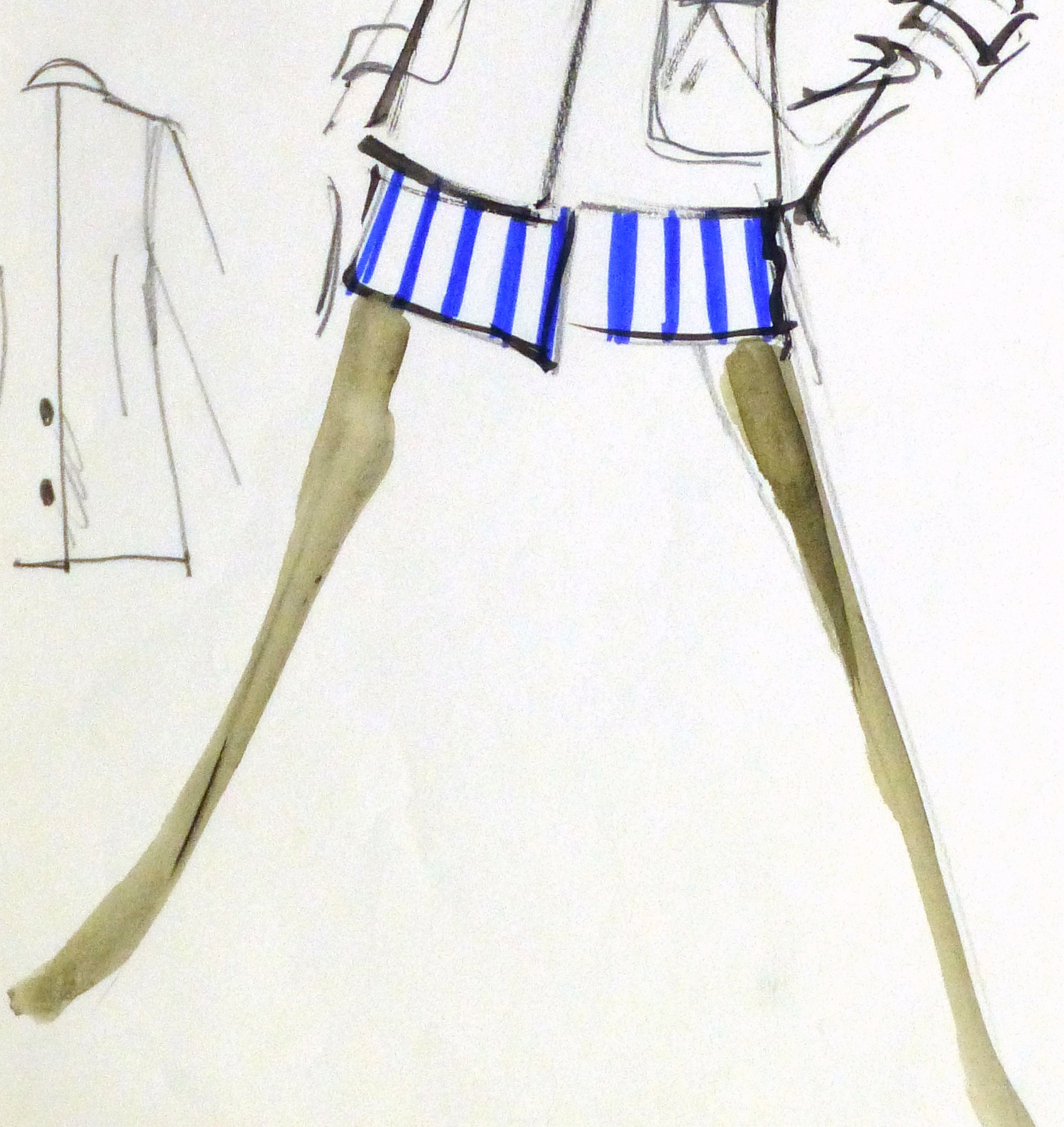 RT-Watercolor Ink Fashion Sketch Balmain Nautical Blazer - Main Image
