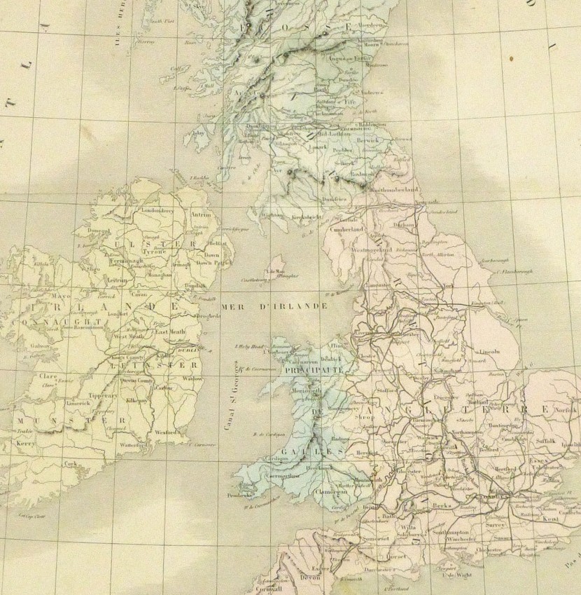 Map of British Isles, 1860 - Engraving-detail-8147K
