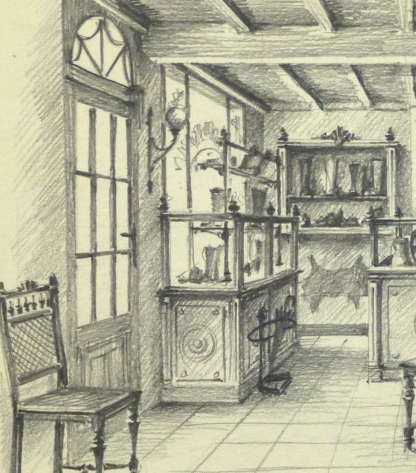 Pencil Drawing - Shoe Shop, circa 1950-detail 2-10361M