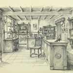 Pencil Drawing - Shoe Shop, circa 1950-main-10361M