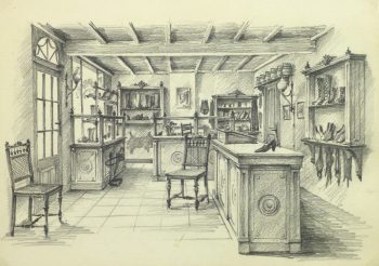 Pencil Drawing - Shoe Shop, circa 1950-main-10361M