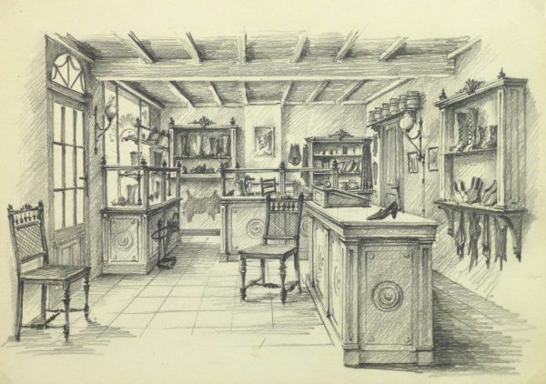 Pencil Drawing - Shoe Shop, circa 1950-main-10361M