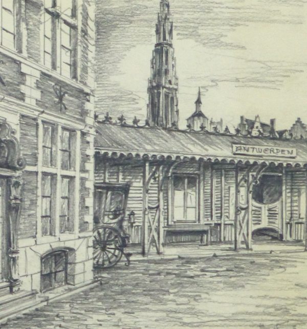 Pencil Drawing - Antwerp, circa 1950-detail-10362M