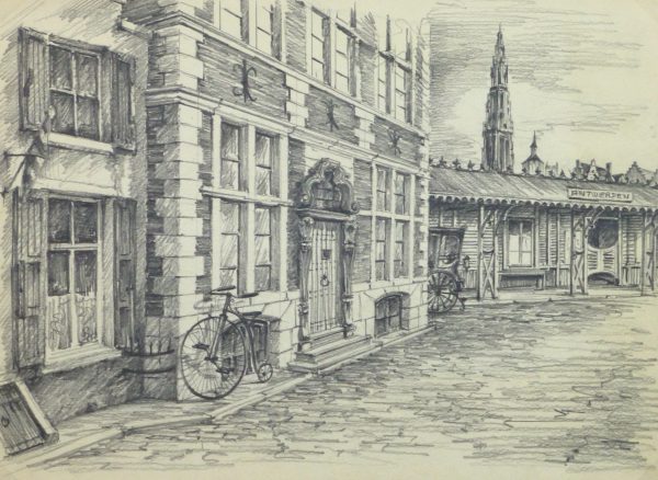 Pencil Drawing - Antwerp, circa 1950-main-10362M