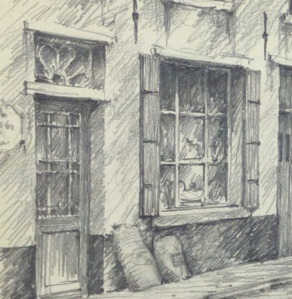 Pencil Drawing - City Shops, circa 1950-detail 2-10363M