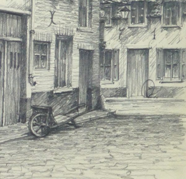 Pencil Drawing - City Shops, circa 1950-detail-10363M