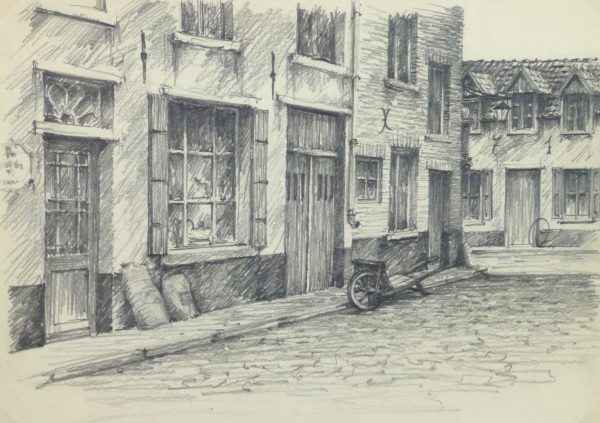 Pencil Drawing - City Shops, circa 1950-main-10363M