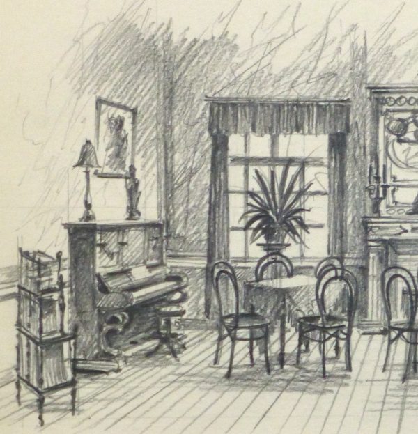 Pencil Drawing - Dining Room, circa 1950-detail 2-10364M