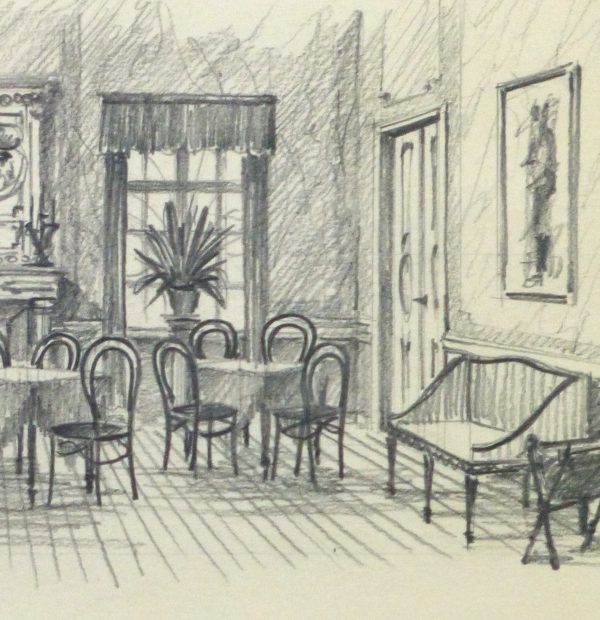 Pencil Drawing - Dining Room, circa 1950-detail-10364M