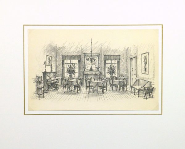 Pencil Drawing - Dining Room, circa 1950-matted-10364M