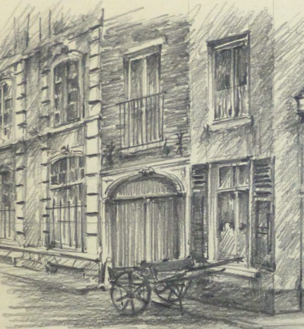 Pencil Drawing - Street Corner, circa 1950-detail 2-10365M