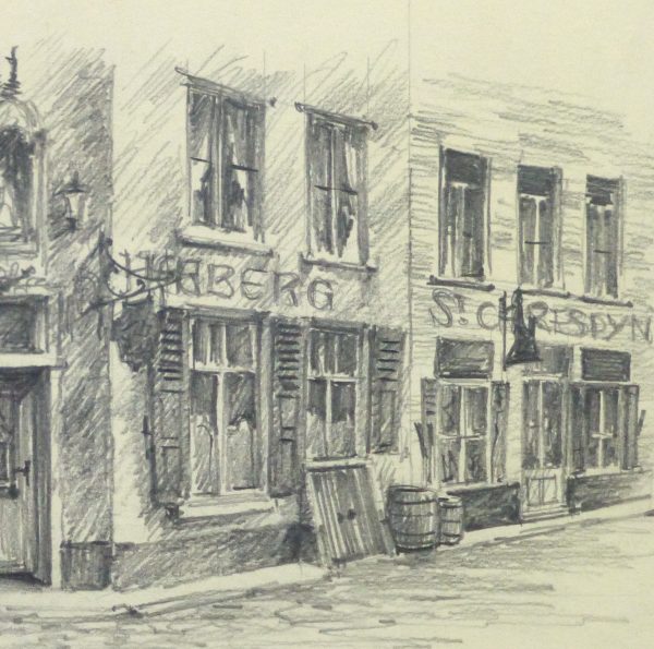 Pencil Drawing - Street Corner, circa 1950-detail-10365M