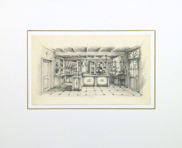 Pencil Drawing - General Store, circa 1950-matted-10366M