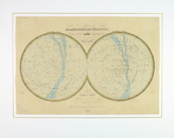 Celestial Planispheres Engraving, 1838-matted-10371M