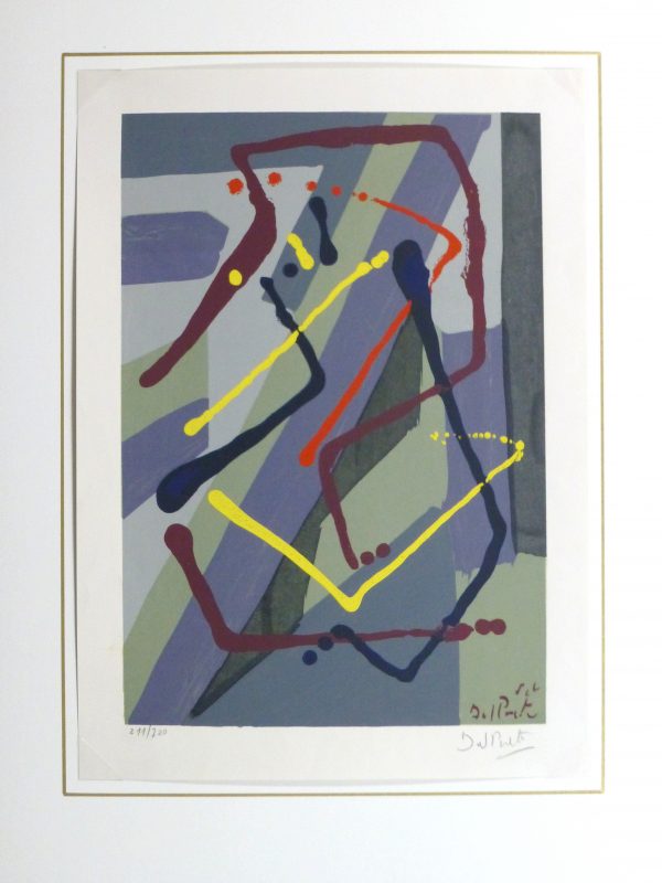 Abstract Lithograph, Circa 1970-matted-10391M