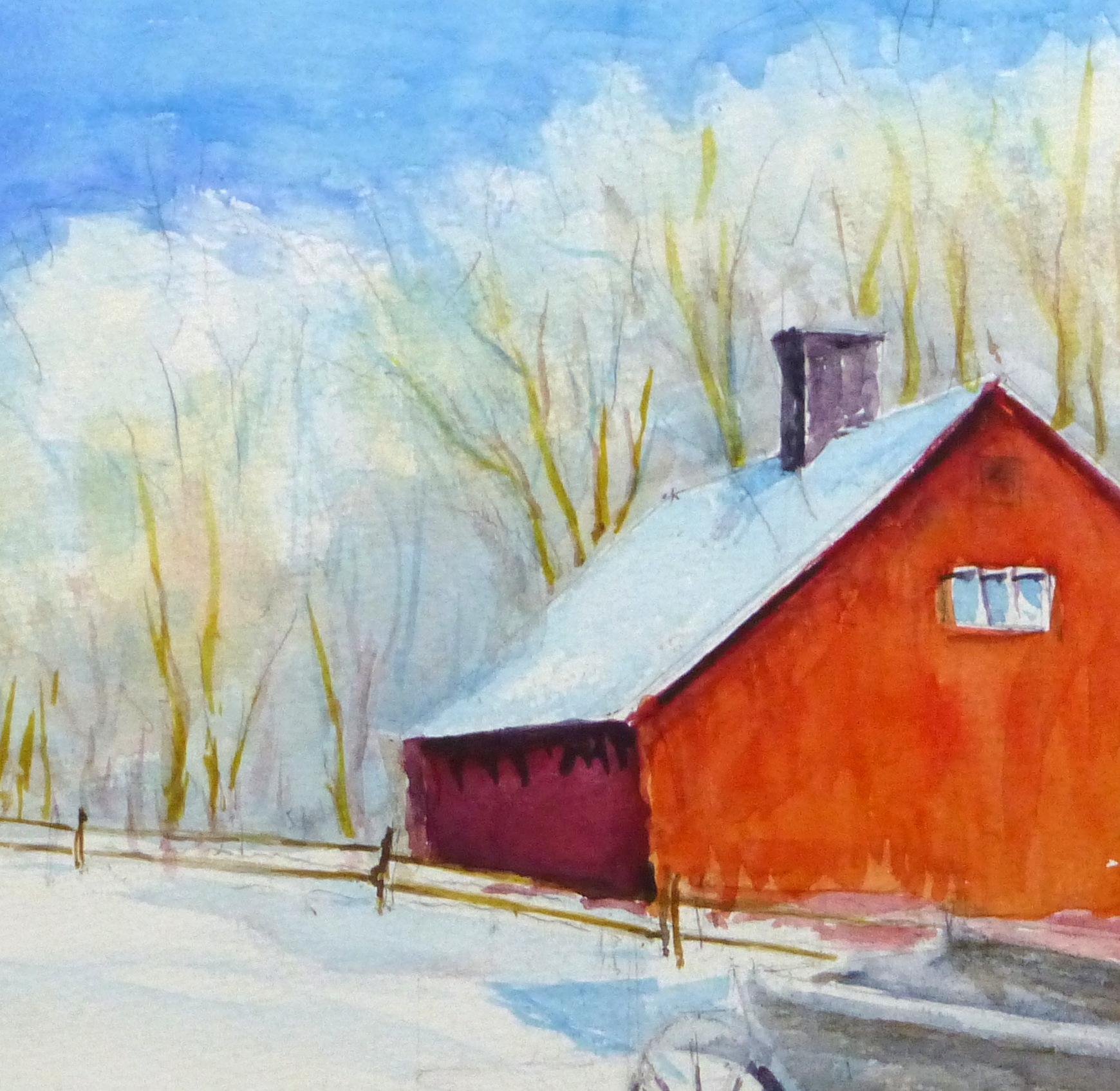Watercolor Landscape - Winter Barn, Circa 2000-detail 2-10392M