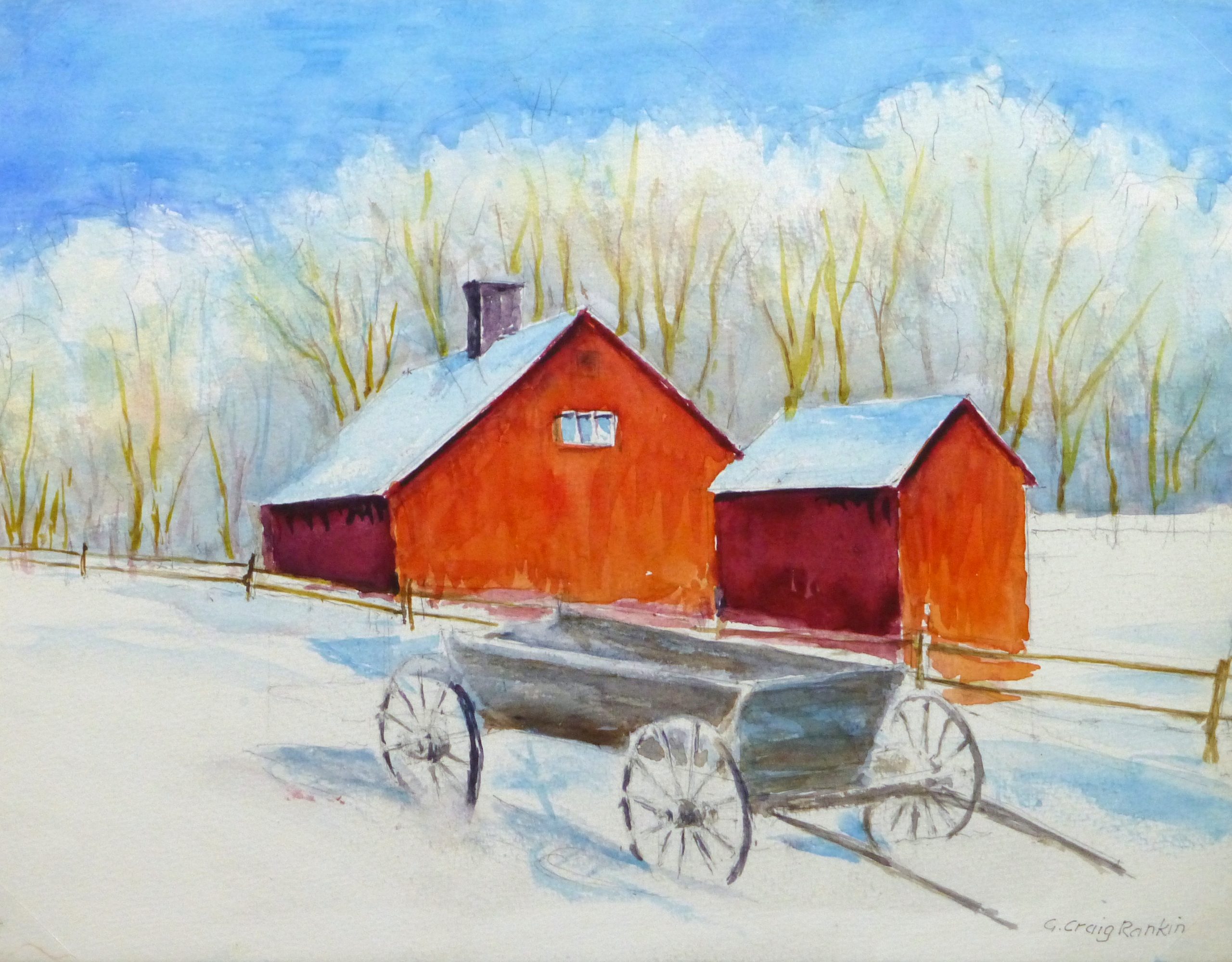 Watercolor Landscape - Winter Barn, Circa 2000-main-10392M