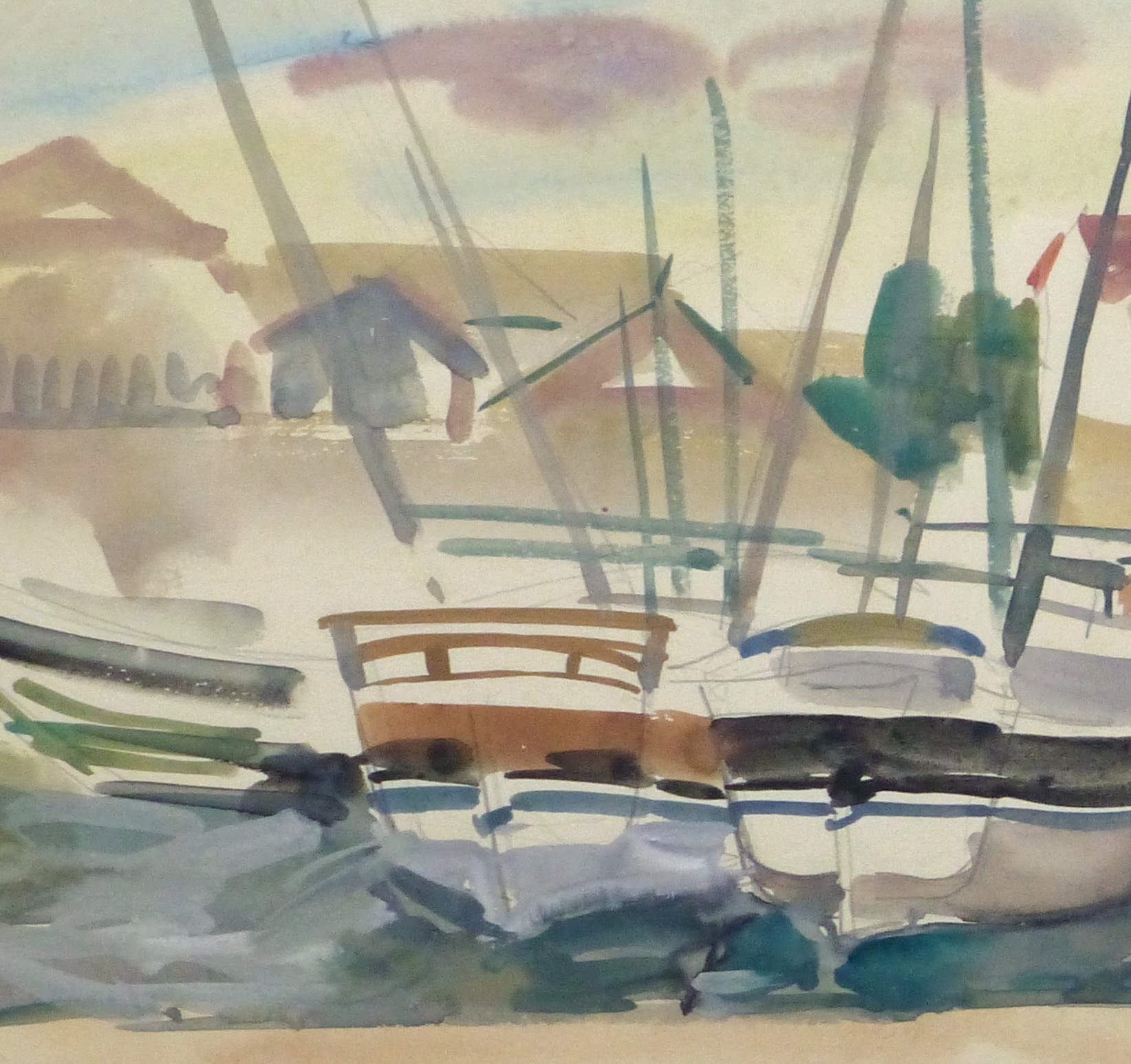 Watercolor Landscape- Marina, Circa 1950-detail 2-10397M