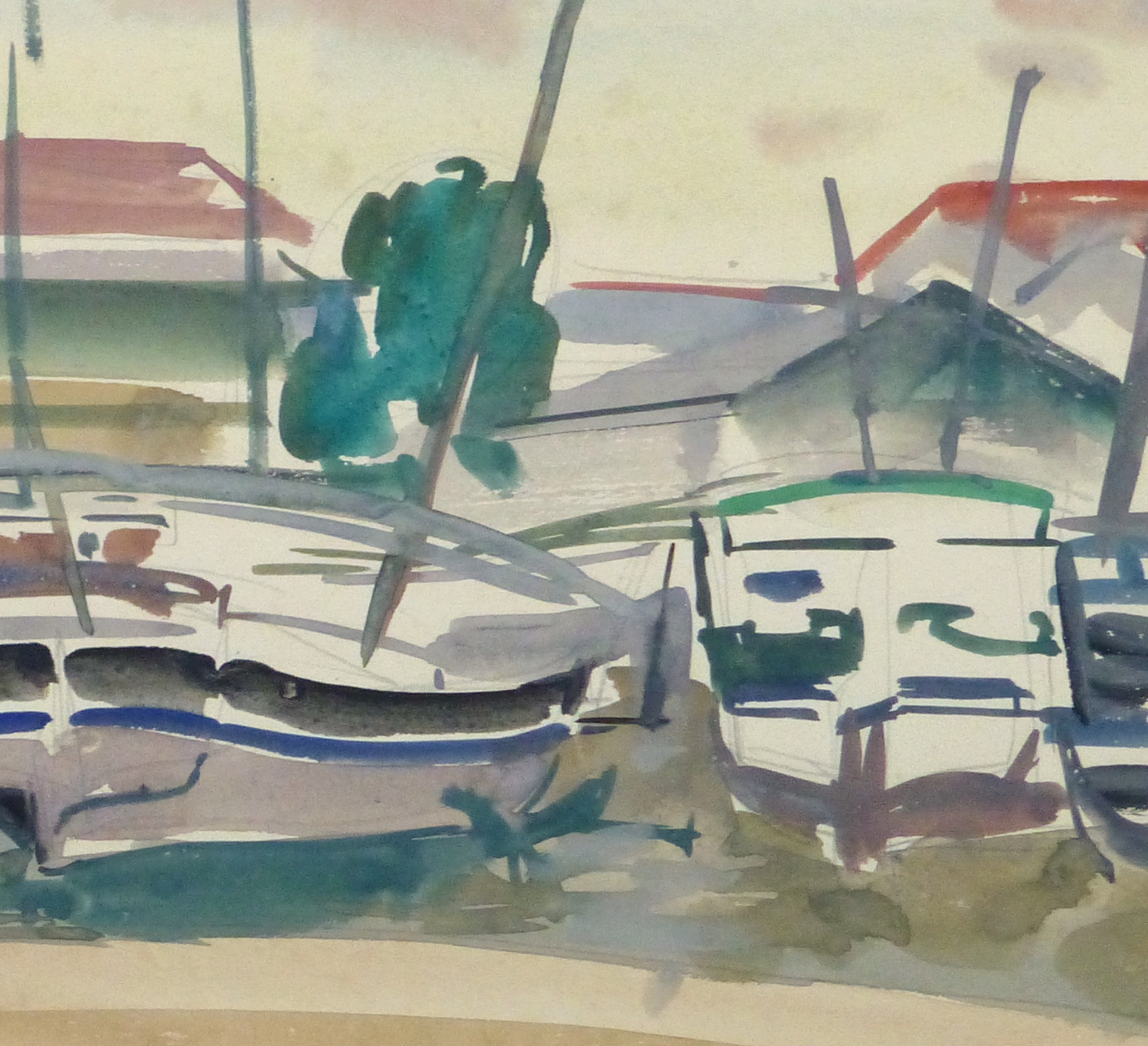 Watercolor Landscape- Marina, Circa 1950-detail-10397M