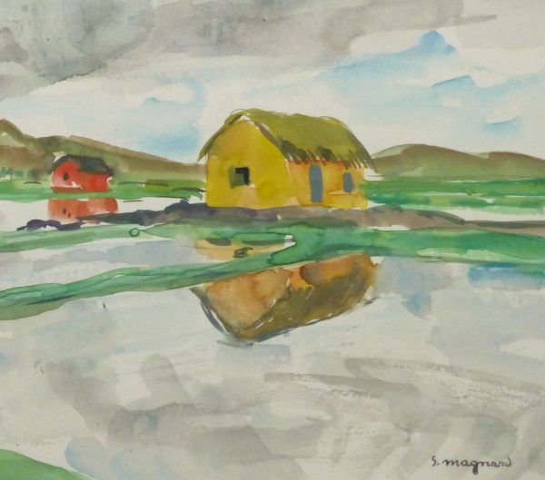 Watercolor Landscape - Rice Fields, Circa 1950-detail-10399M