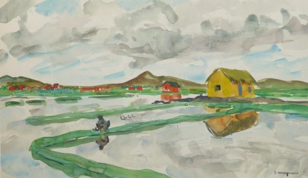 Watercolor Landscape - Rice Fields, Circa 1950-main-10399M