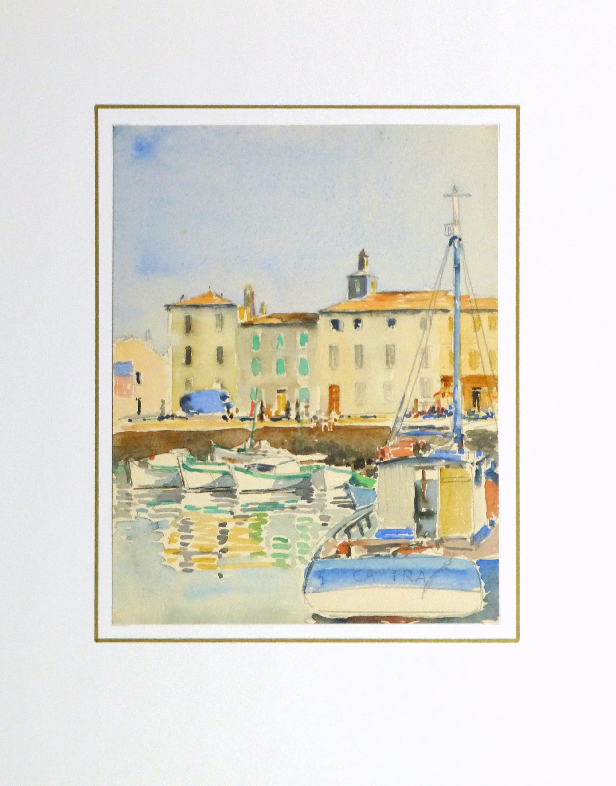 Harbor Town Watercolor, Circa 1940-matted-10432M
