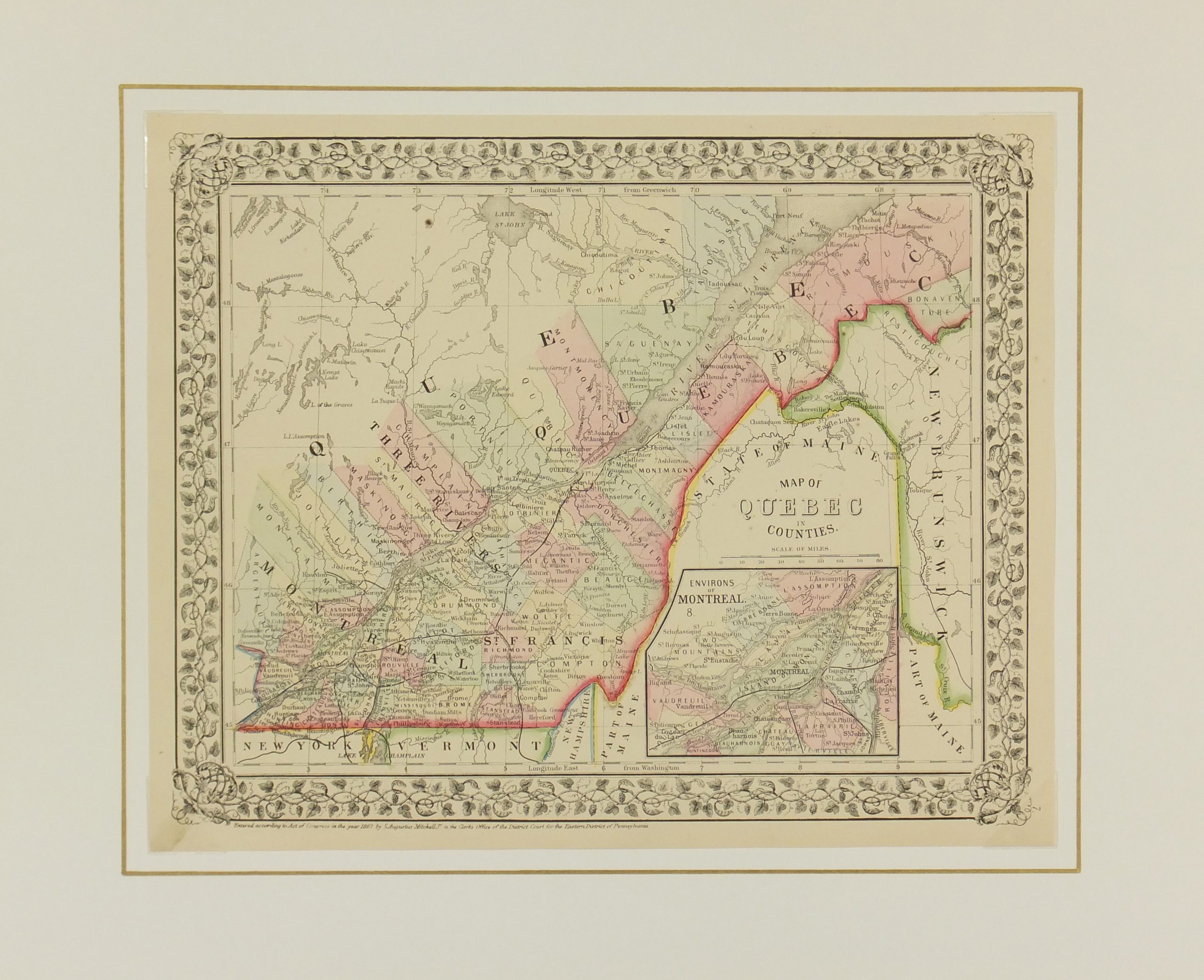 Quebec, Canada Map, 1867-matted-5513K