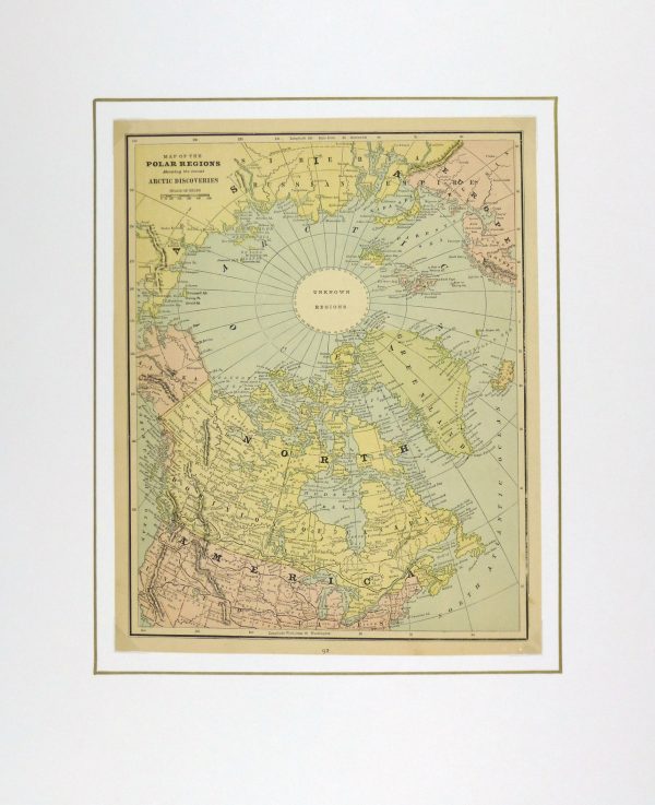 Polar Regions Map, Circa 1885-matted-5759K