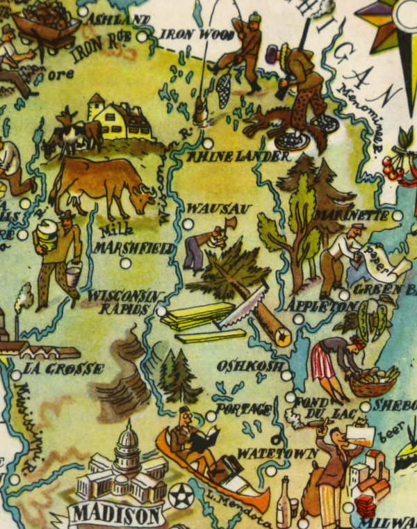 Wisconsin Pictorial Map, 1946-detail-6236K