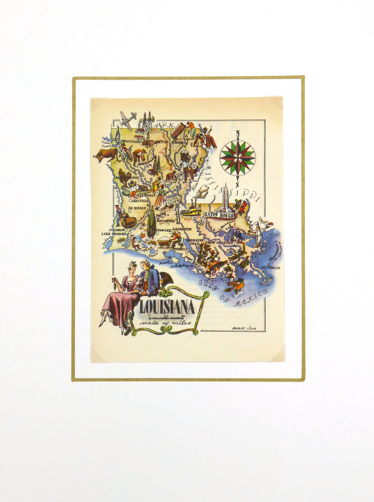 Louisiana Pictorial Map, 1946-matted-6239K