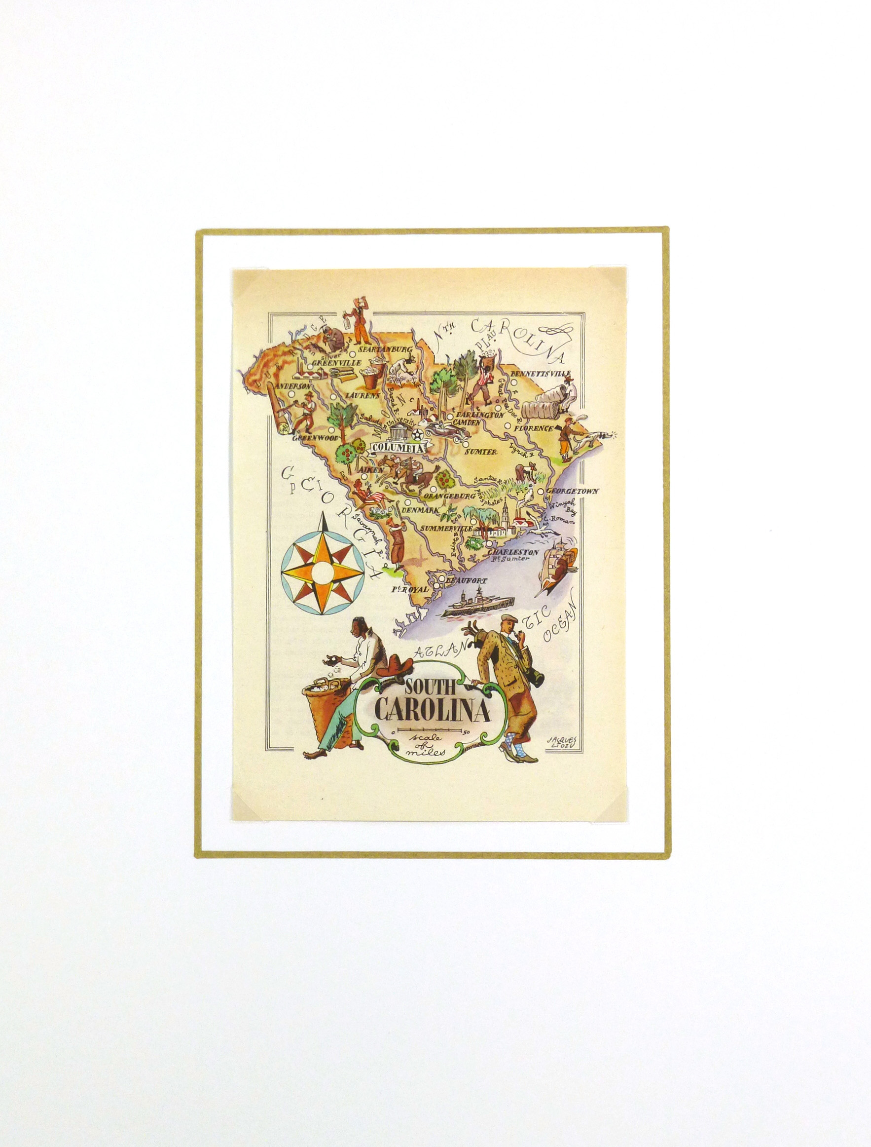 South Carolina Pictorial Map, 1946-matted-6250K
