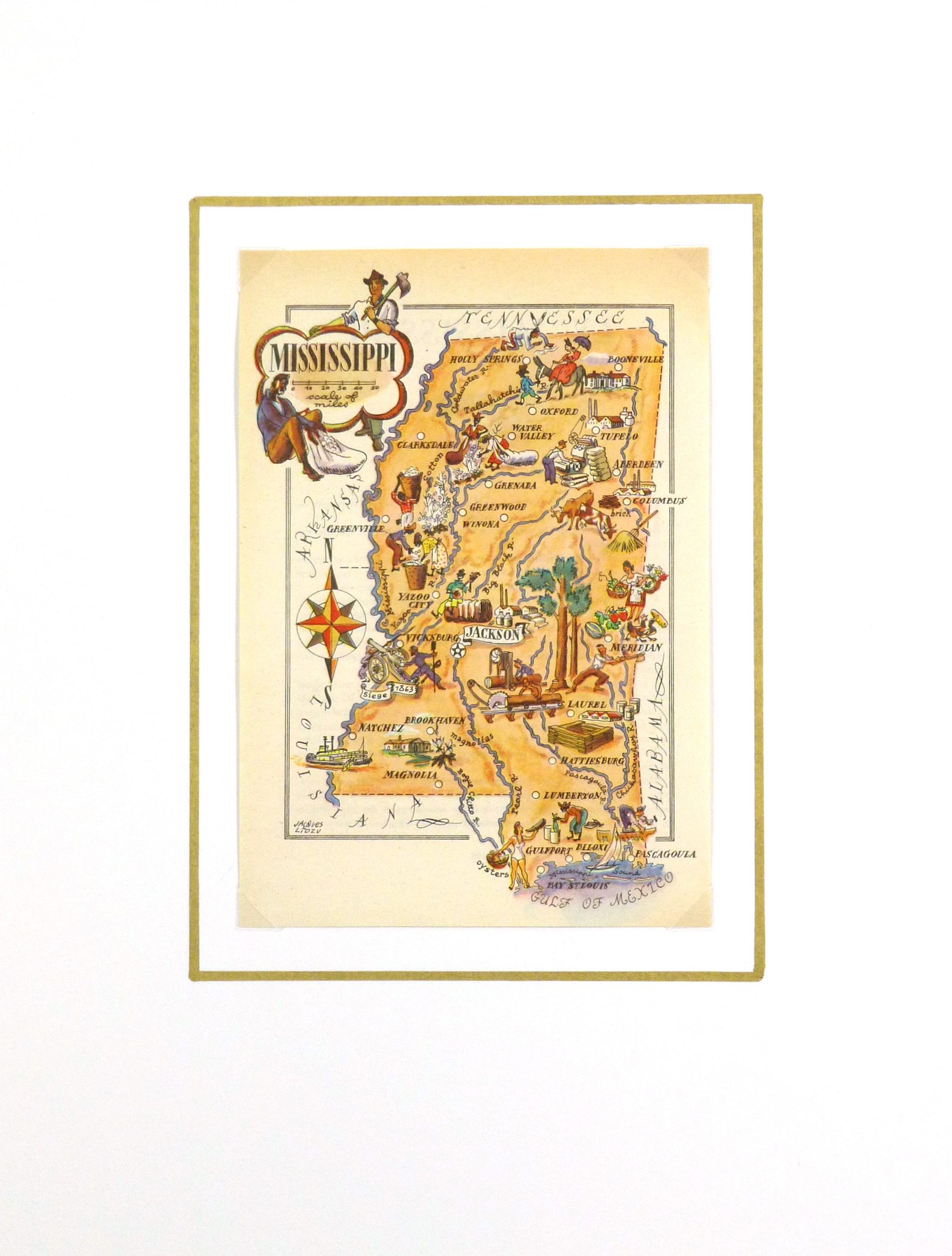 Mississippi Pictorial Map, 1946-matted-6253K