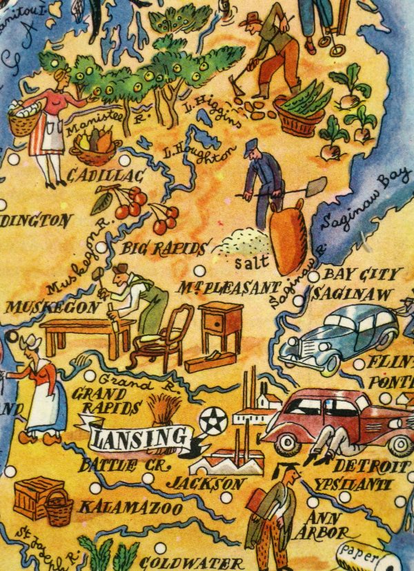 Michigan Pictorial Map, 1946-detail-6258K