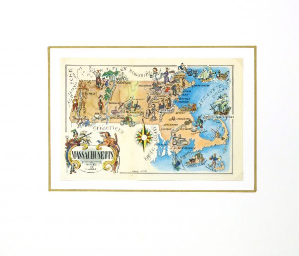Massachusetts Pictorial Map, 1946-matted-6269K