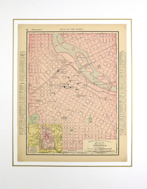 Minneapolis Map, 1895-matted-6437K