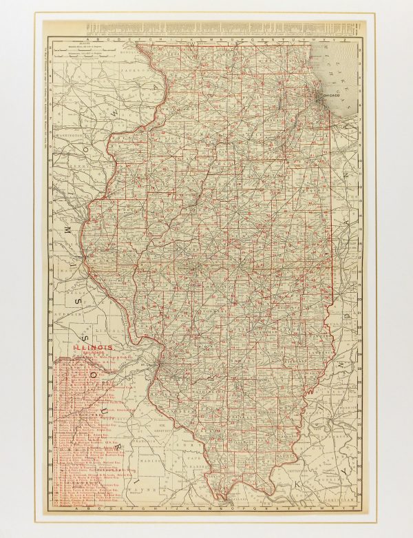 Illinois Counties & Railroads Map, 1895-matted-6556K