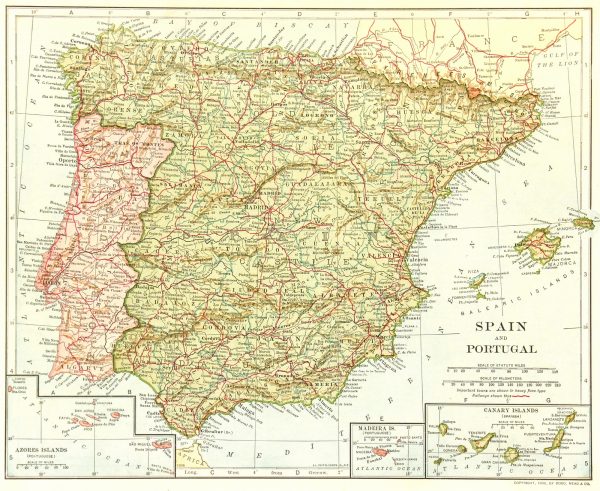 Spain & Portugal Map, 1906-main-7692K