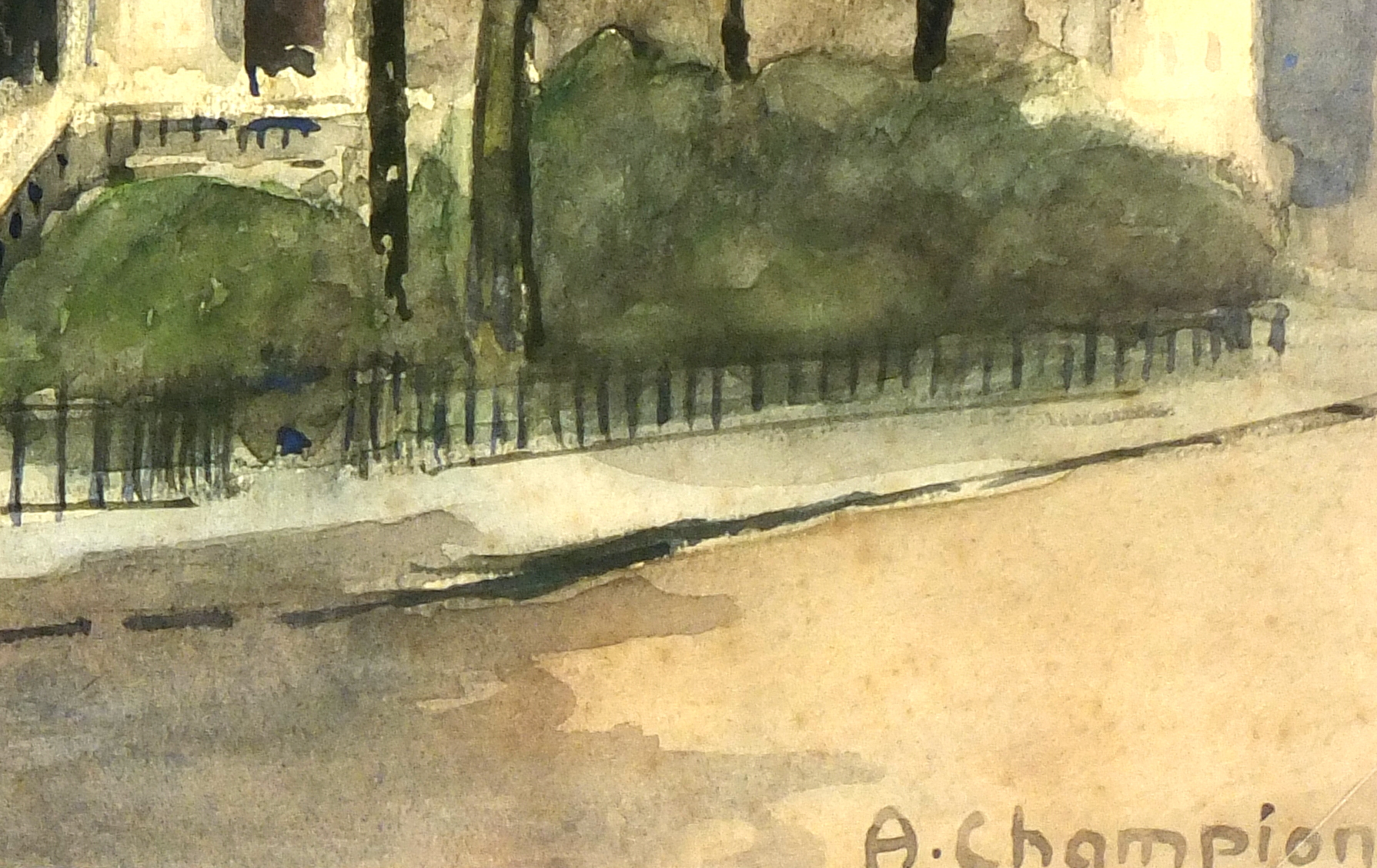 atercolor Landscape- St. Jacques Tower Paris, Circa 1930-detail 2-7840K
