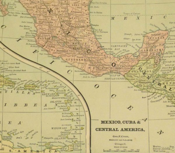 Mexico, Cuba & Central America Map, 1890-detail-8202K