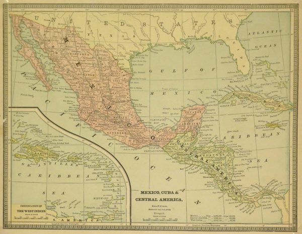 Mexico, Cuba & Central America Map, 1890-main-8202K