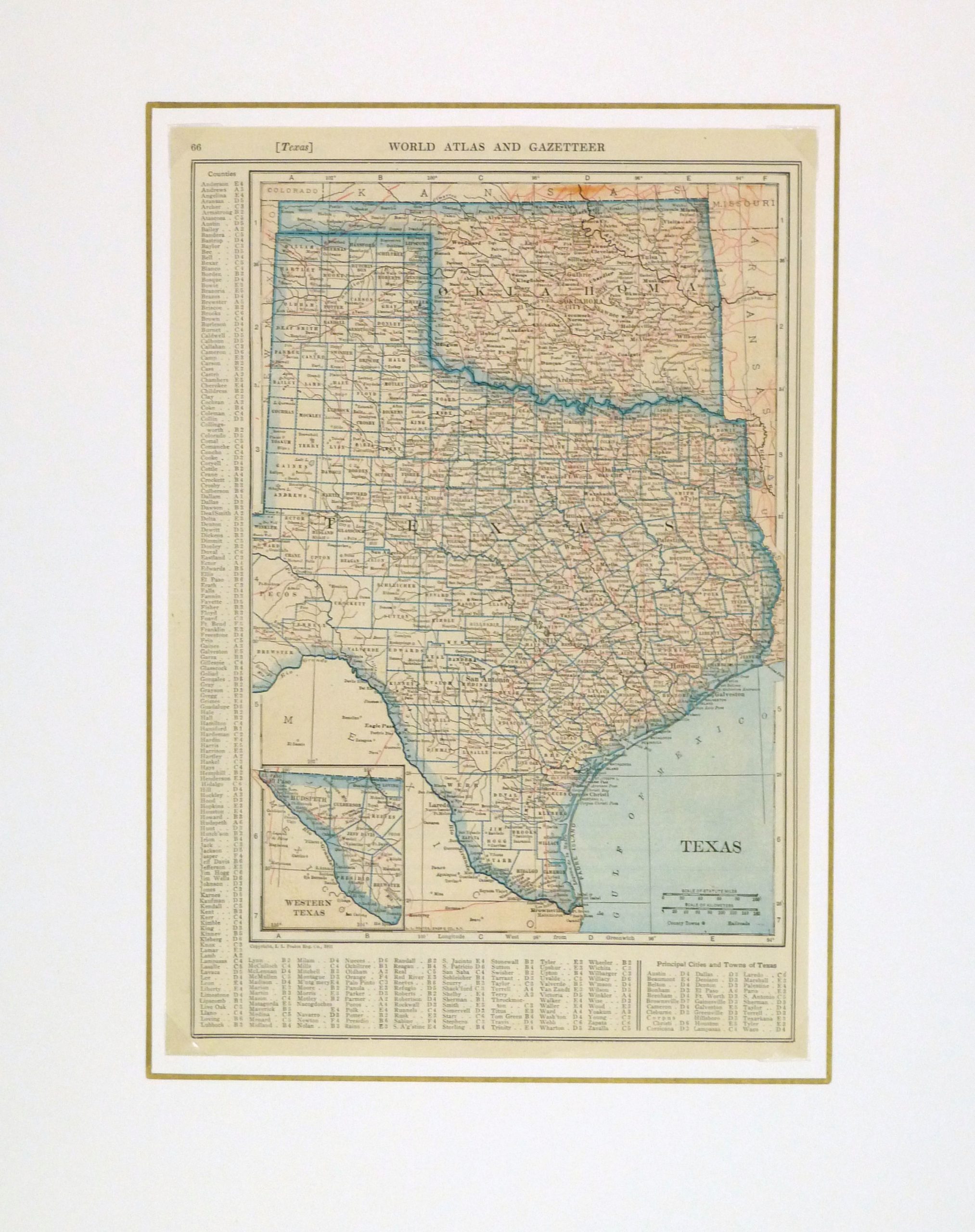 Texas & Oklahoma Map, 1921-matted-8282K
